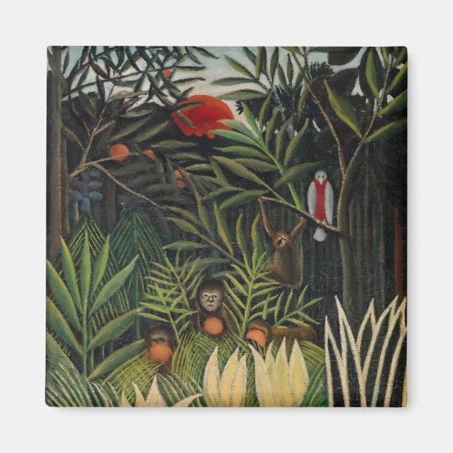 Aimant Henri Rousseau - Singes et perroquets en Forêt Vie (Devant)