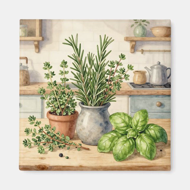 Aimant Herbes fraîches de cuisine aquarelle  (Devant)