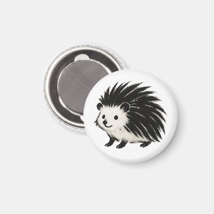 Aimant Hérisson minimaliste - Design animal d'encre noire
