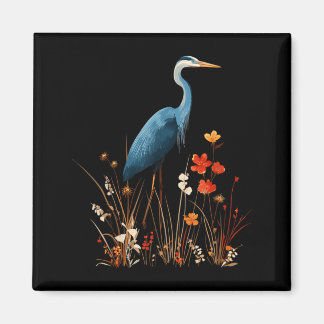 Aimant Héron bleu floral fleur sauvage observation des oi