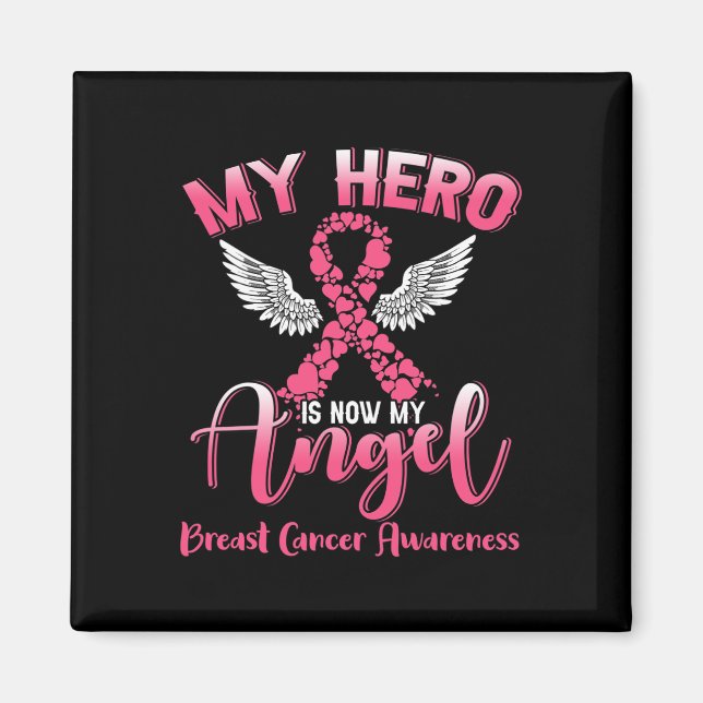Aimant Héros est maintenant mon ange cancer du sein rose  (Devant)