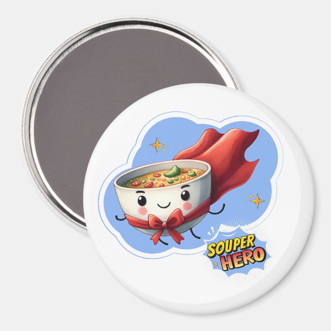 Aimant Héros soupe, Super Hero Pun Soupe | (Recto/Verso)