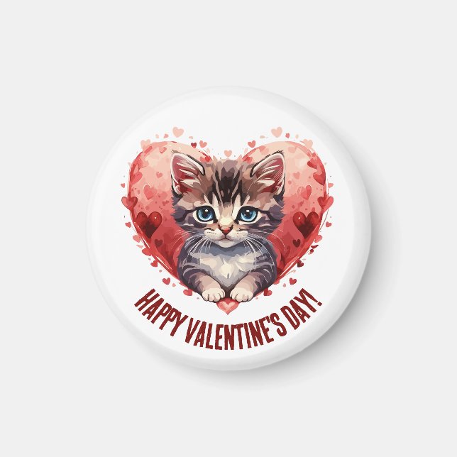Aimant Heureuse Sainte-Valentin Little Kitten avec coeur (Devant)
