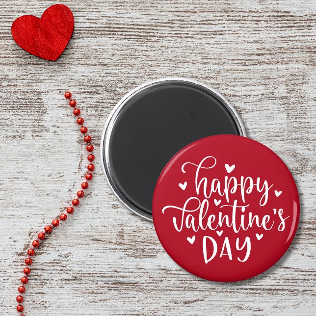 Aimant Heureuse Sainte-Valentin rouge et blanc avec coeur (Red and White Happy Valentine's Day with Hearts Magnet)