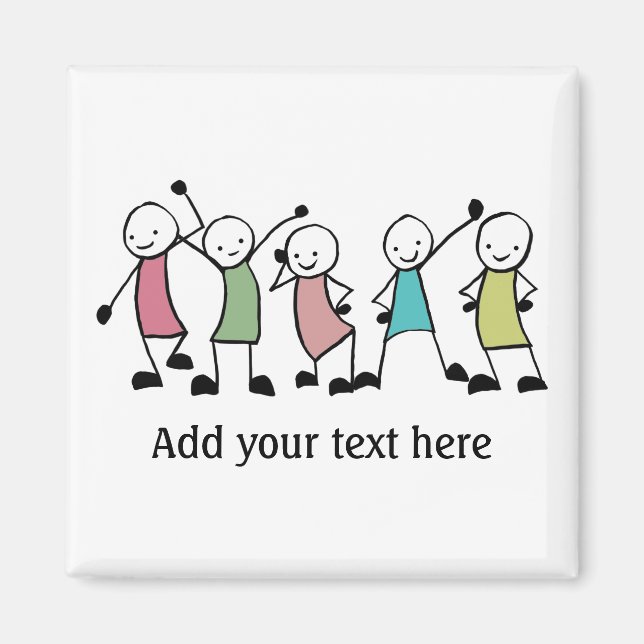 Aimant Heureux amis Personnages en allumettes personnalis (Devant)