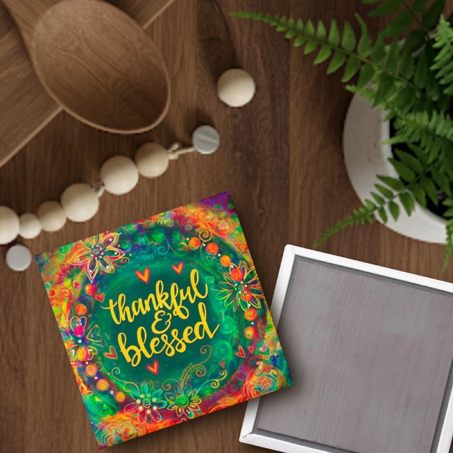 Aimant Heureux et béni Inspiriity Floral Plutôt (Créateur téléchargé)