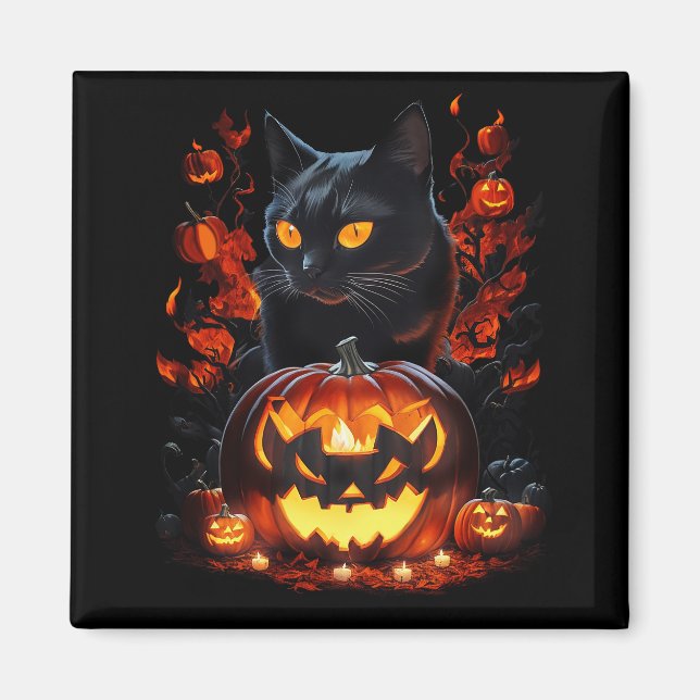 Aimant Hex, le T-shirt chat noir Halloween (Devant)