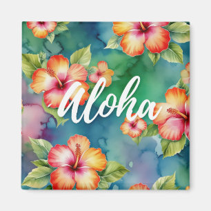 Aimant Hibiscus Aloha Aquarelle Mariage Lune de Miel Hawa