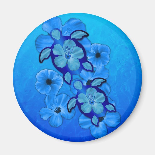 Aimant Hibiscus Bleus Et Tortues Honu (Devant)