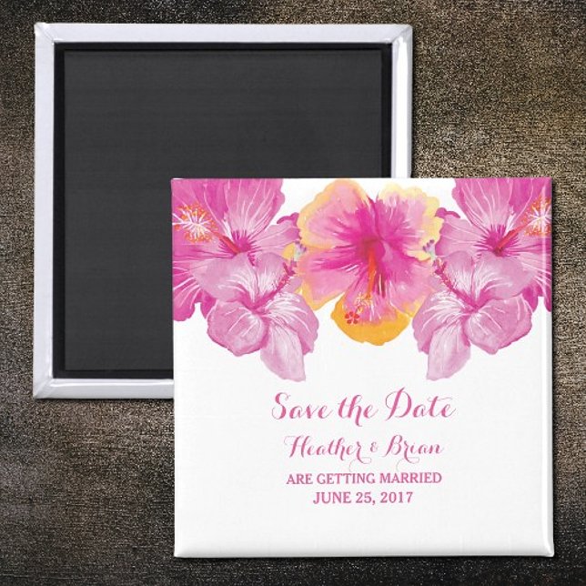 Aimant Hibiscus brossé floral Enregistrer l'aimant de dat (Brushed Hibiscus Floral Save the Date Magnet)