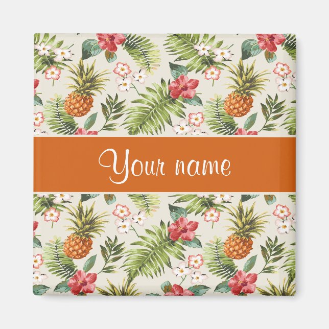 Aimant Hibiscus d'ananas et Fronds de palme (Devant)