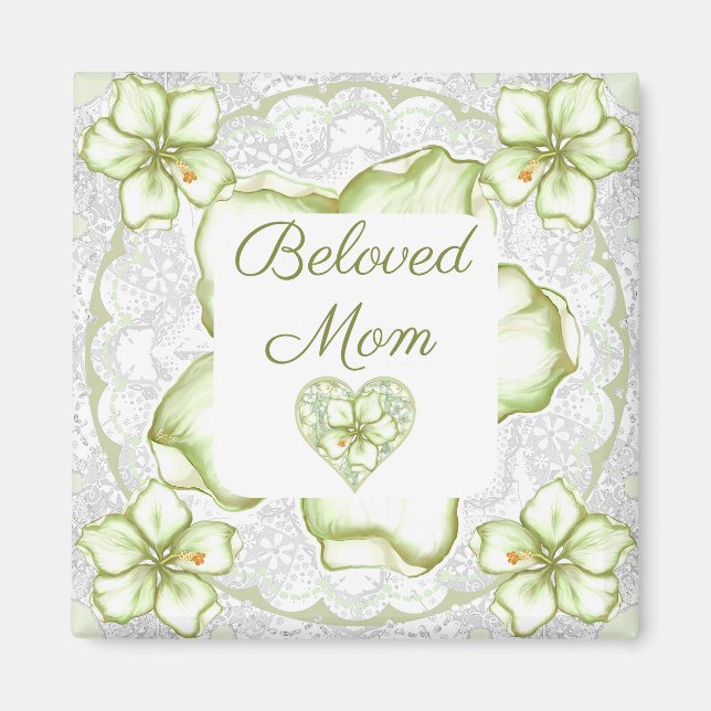 Aimant Hibiscus & dentelle BLANC (Devant)