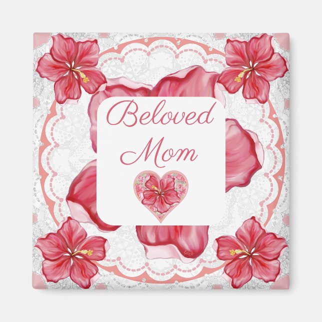 Aimant Hibiscus & dentelle RED (Devant)