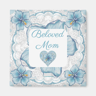 Aimant Hibiscus & dentelle TURQUOISE