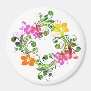 Aimant Hibiscus fleur tropicale couronne vert rose jaune