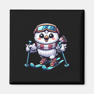 Aimant Hibou blanc skiant Chouette skieuse mignonne