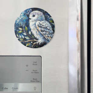 Aimant Hibou blanc sur une branche au clair de lune Perso