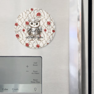 Aimant Hibou chevalier sous armure brillante Roses rouges