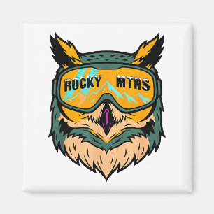Aimant Hibou coloré amusant portant des lunettes de ski h