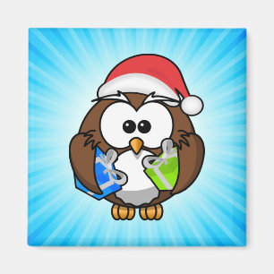 Aimant Hibou de Noël portant un chapeau de Père Noël-1584