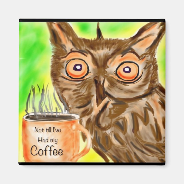Aimant hibou du café du matin (Devant)