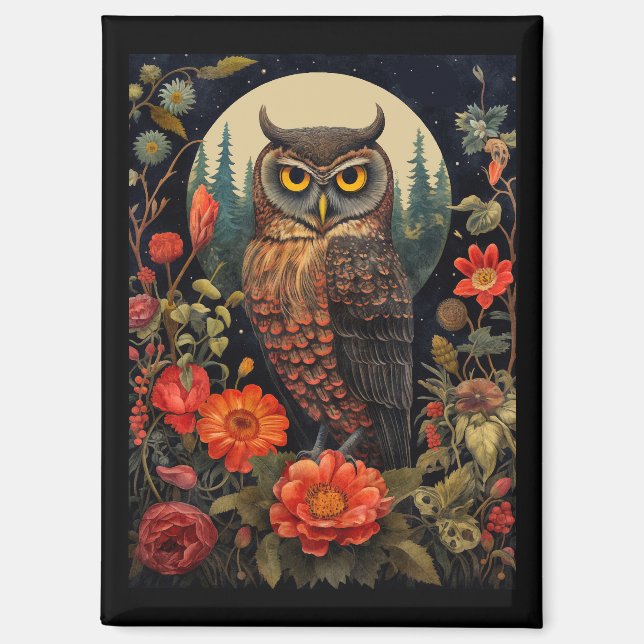 Aimant Hibou la nuit avec une pleine lune (Recto)
