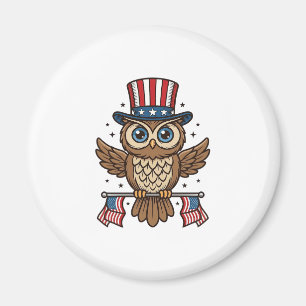 Aimant Hibou patriotique gravure vintage graphique_1