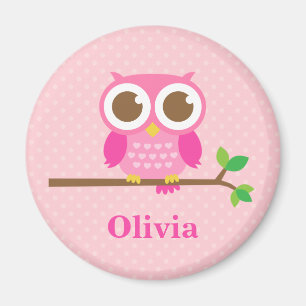 Aimant Hibou rose Girly mignon sur la branche pour des