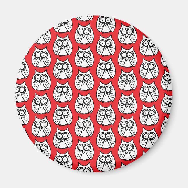 Aimant Hiboux de dessin animé drôles rouges (Devant)