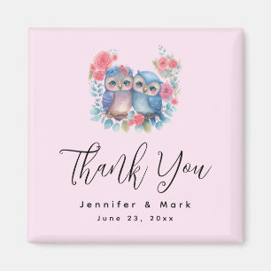 Aimant Hiboux en amour assis sur une branche d'arbre Merc