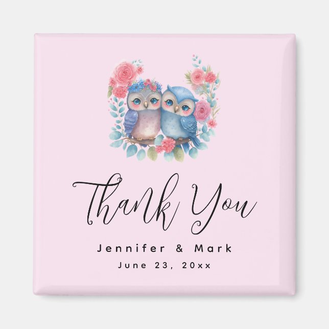 Aimant Hiboux en amour assis sur une branche d'arbre Merc (Devant)