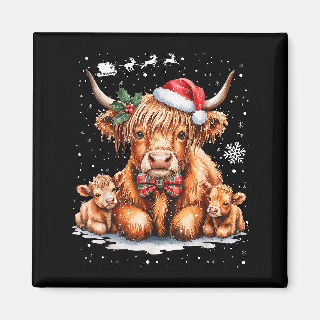 Aimant Highland Cow Christmas Outfit Idea Women Xmas High (Devant)