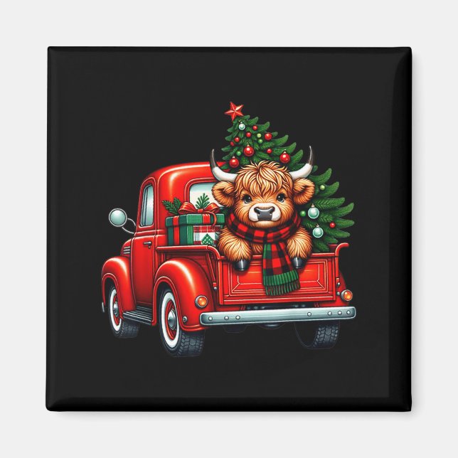 Aimant Highland Cow In Truck Farm Farmer Christmas Cow Ca (Devant)