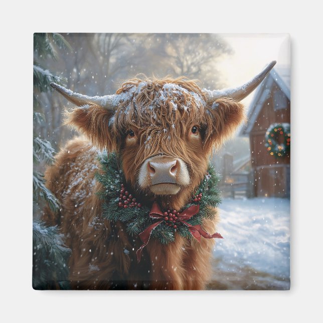 Aimant Highland Cow Rustic Barnyard Noël (Devant)