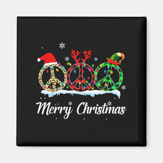 Aimant Hipe Peace Sign Santa Hat Reindeer Merry Christmas (Devant)