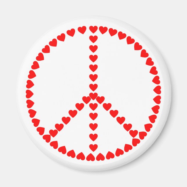 Aimant Hippie Signe de Paix Cœurs Rouges (Devant)
