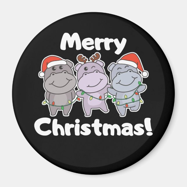 Aimant Hippo Animaux de Noël mignons Hippopotames Joyeux  (Devant)