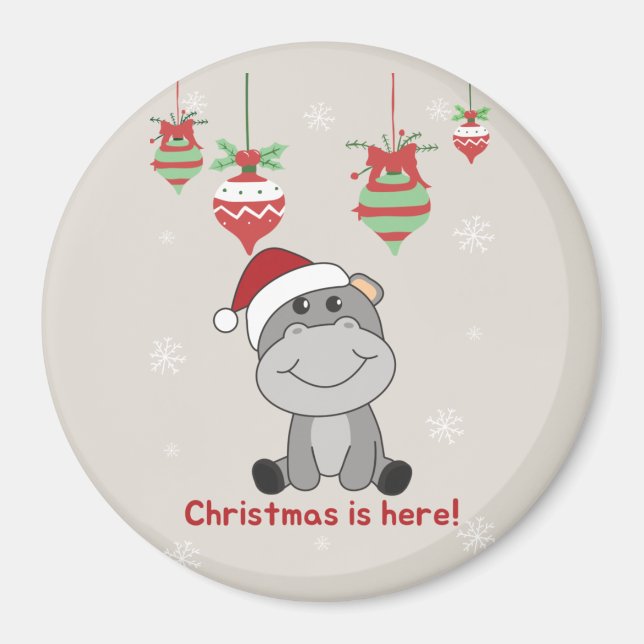 Aimant Hippo Joyeux Noël Animaux d'hiver Hippopotames Mag (Devant)