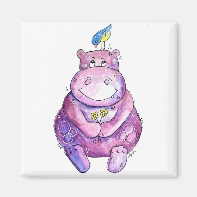 Aimant Hippo mignon violet blanc (Devant)