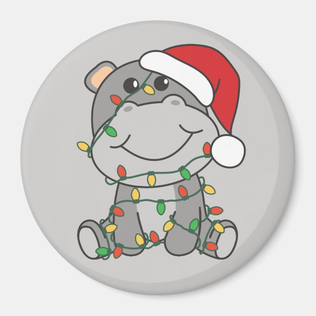 Aimant Hippo Noël Animaux d'hiver Hippopotames (Devant)