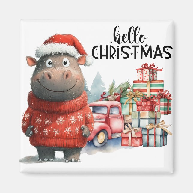 Aimant Hippo Thème de Noël pour Amoureux des animaux (Devant)