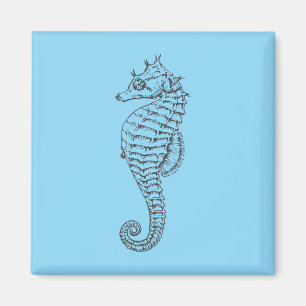 Aimant hippocampe graphique en bleu clair