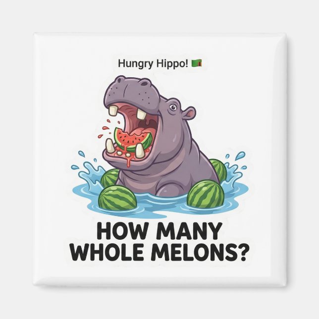 Aimant Hippopotame Affamé Pastèque (Devant)