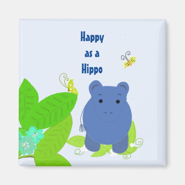 Aimant Hippopotame Bleu Petit Heureux (Devant)