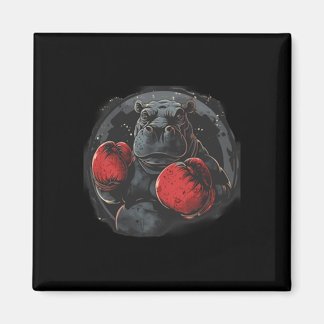 Aimant Hippopotame Boxeur Avec Gants De Boxe Kickboxing D (Devant)