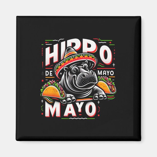 Aimant Hippopotame Cinco De Mayo Drôle Mexique Hippopotam (Devant)