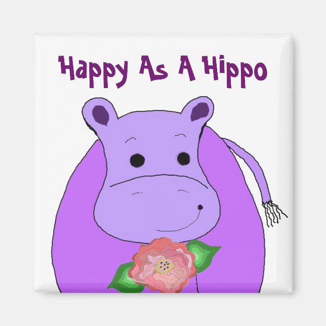 Aimant Hippopotame Cool Avec Fleurs (Devant)