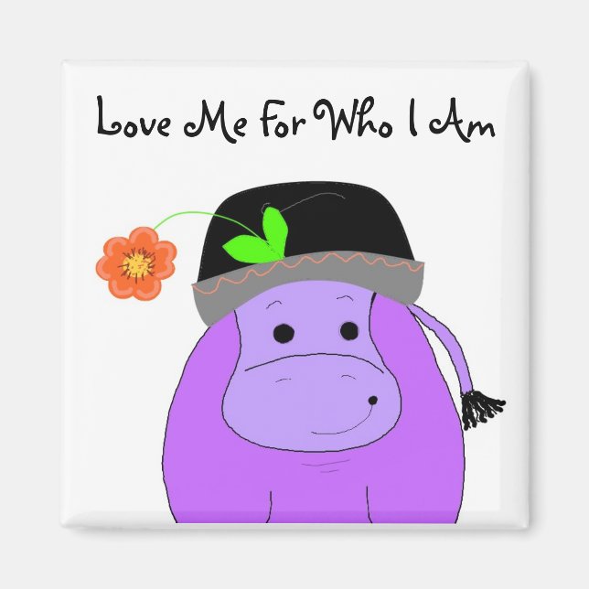 Aimant Hippopotame de dessin animé avec citation (Devant)