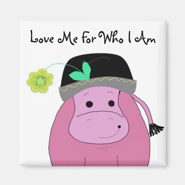 Aimant Hippopotame de dessin animé avec citation (Devant)