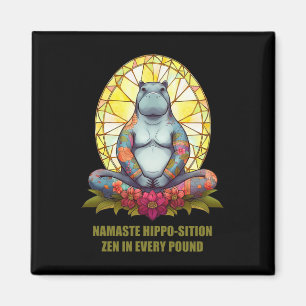 Aimant Hippopotame de yoga en position de méditation, Zen